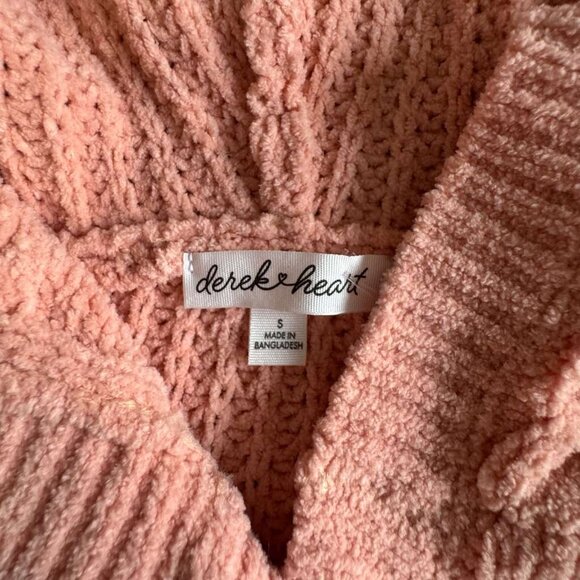 Derek Heart Chunky Chenille Cable Knit Cardigan Sweater Hooded S Coral Button Up - Picture 9 of 15